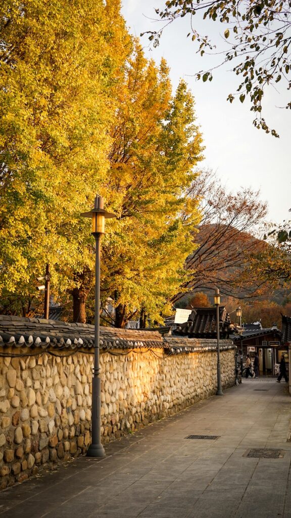 Scenic view of Jeonju Hanok Village with traditional Korean tiled rooftops and historic pavilions.