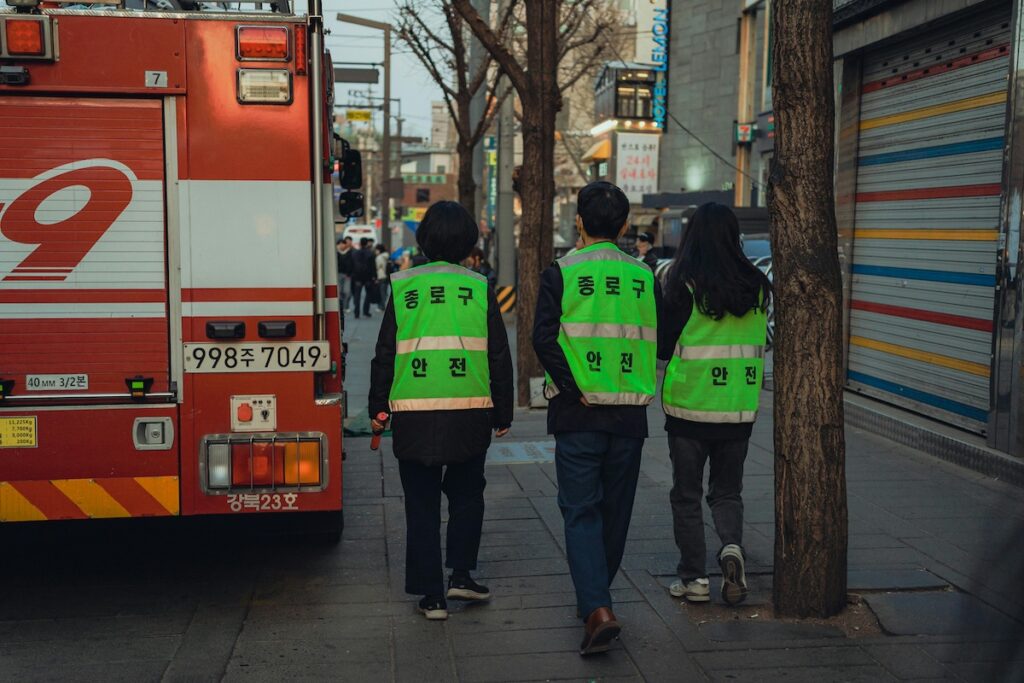 Korean 119 ambulance car responding to emergency in Seoul.