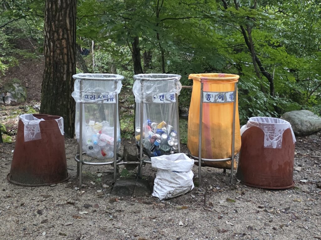 Color-coded recycling bins in Seoul apartment complex