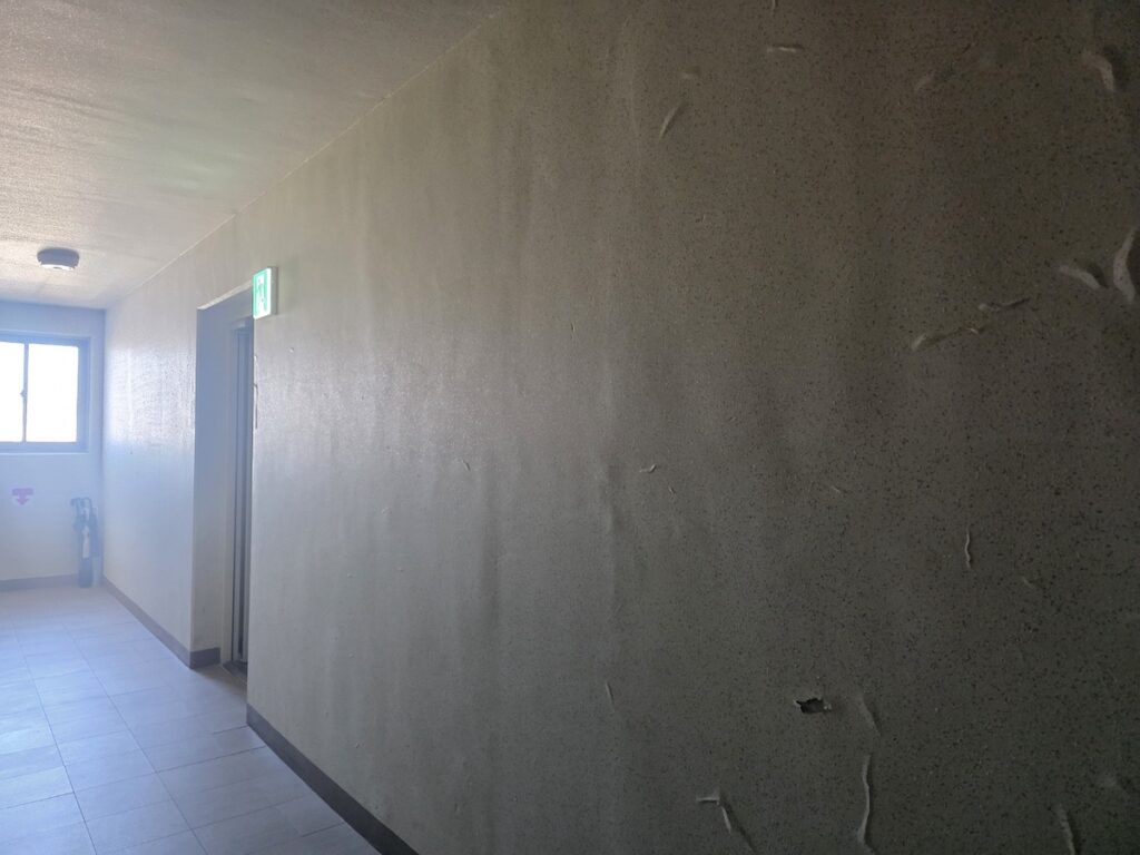 A typical indoor hallway and elevator entrance of a modern Korean apartment, showing the clean and functional common areas for residents.