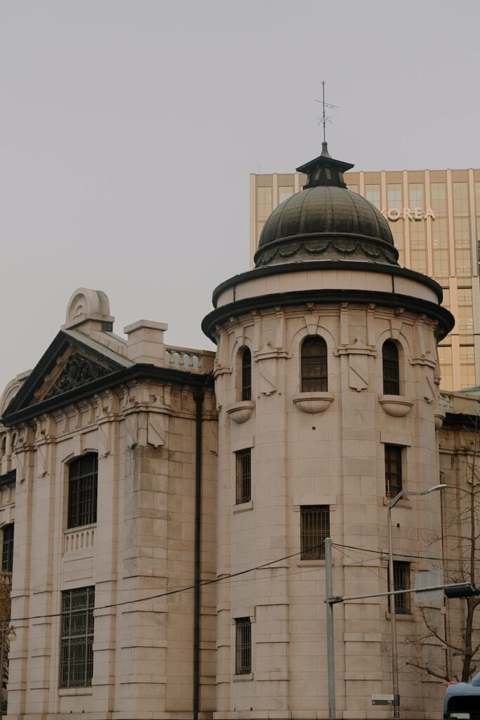 Exterior of a Korean bank building where foreigners can open a bank account in Korea