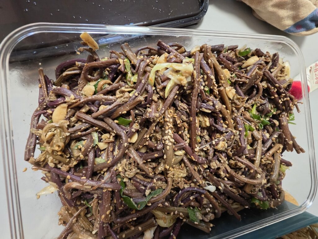 “Traditional Korean gosari namul made from seasoned bracken fern stems served as a healthy side dish”
