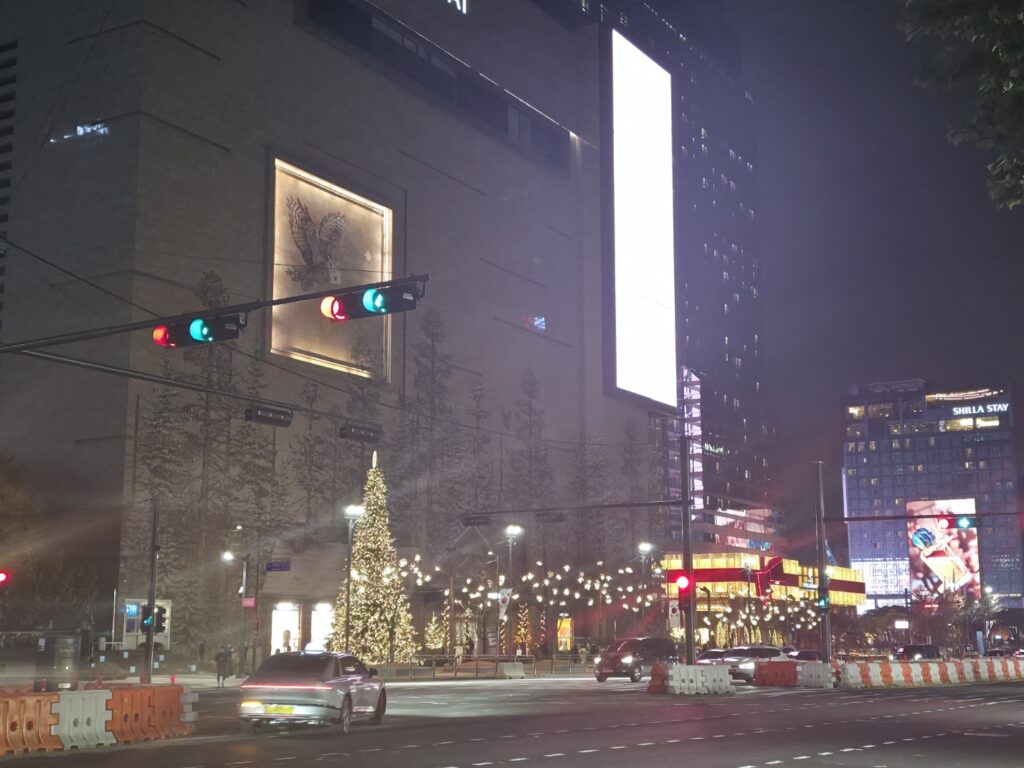 The area near Samseong Station leading to COEX Mall, showing clean urban scenery and foot traffic.