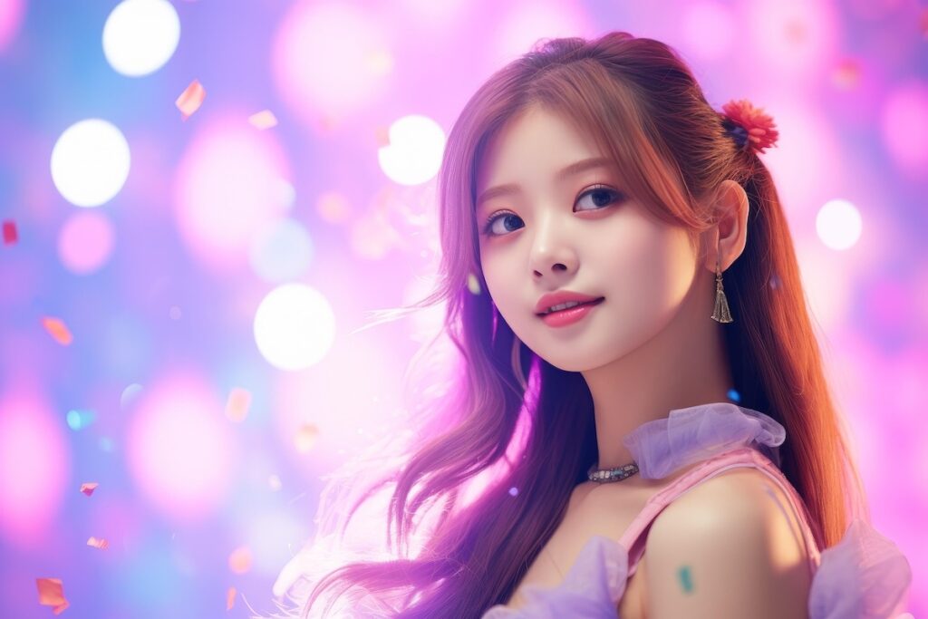 A cinematic representation of a K-pop idol star, symbolizing the K-pop idol actor transformation under the stage lights.