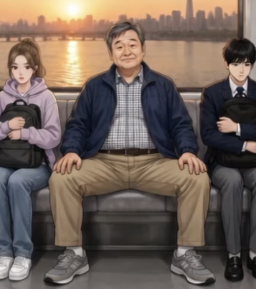 A Seoul subway car showing Seoul subway etiquette — empty pink and yellow priority seats at the end of the car