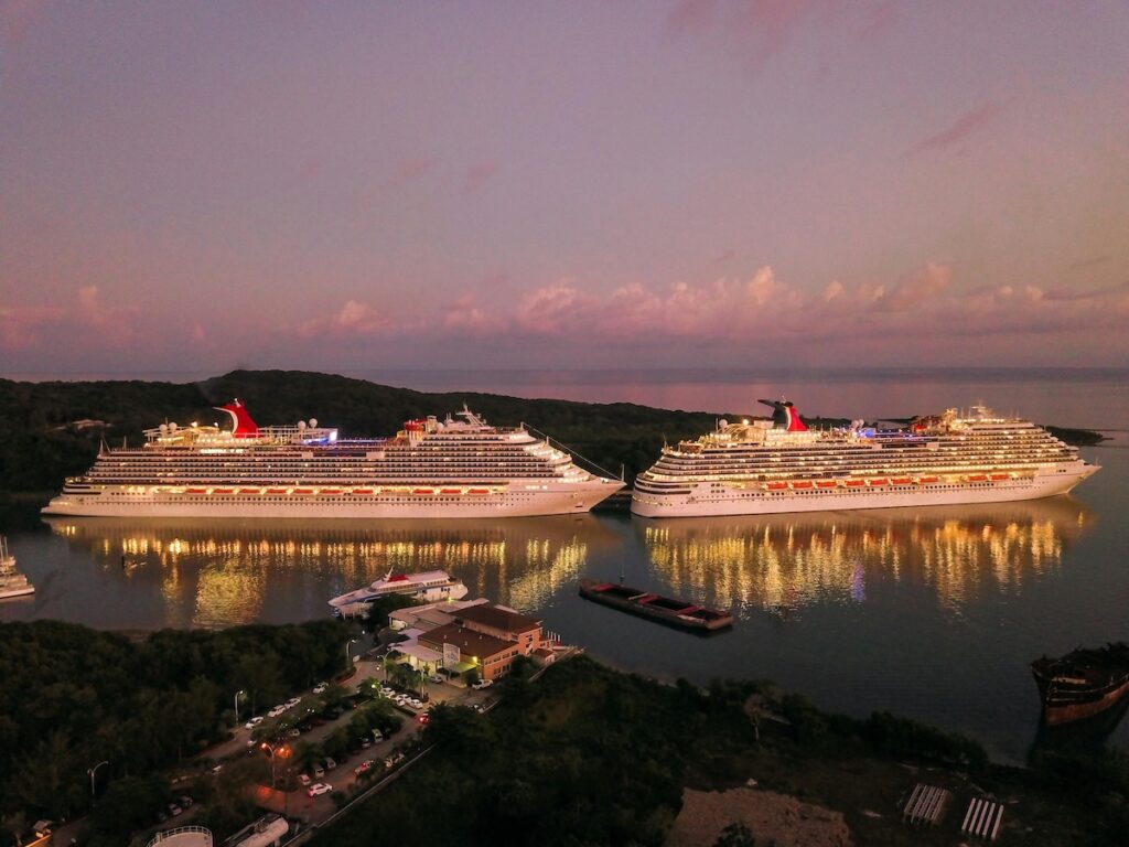 A cinematic view from a luxury ship deck during sunset, part of the USA to South Korea Cruise Travel Guide 2026 experience.