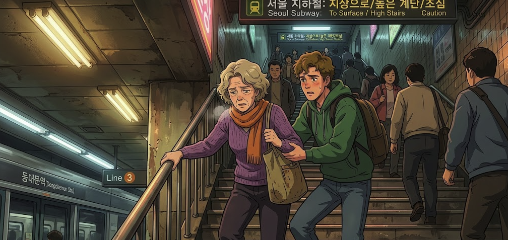 What shoes to wear in Seoul for travelers helping an older parent on subway stairs during a long walking day