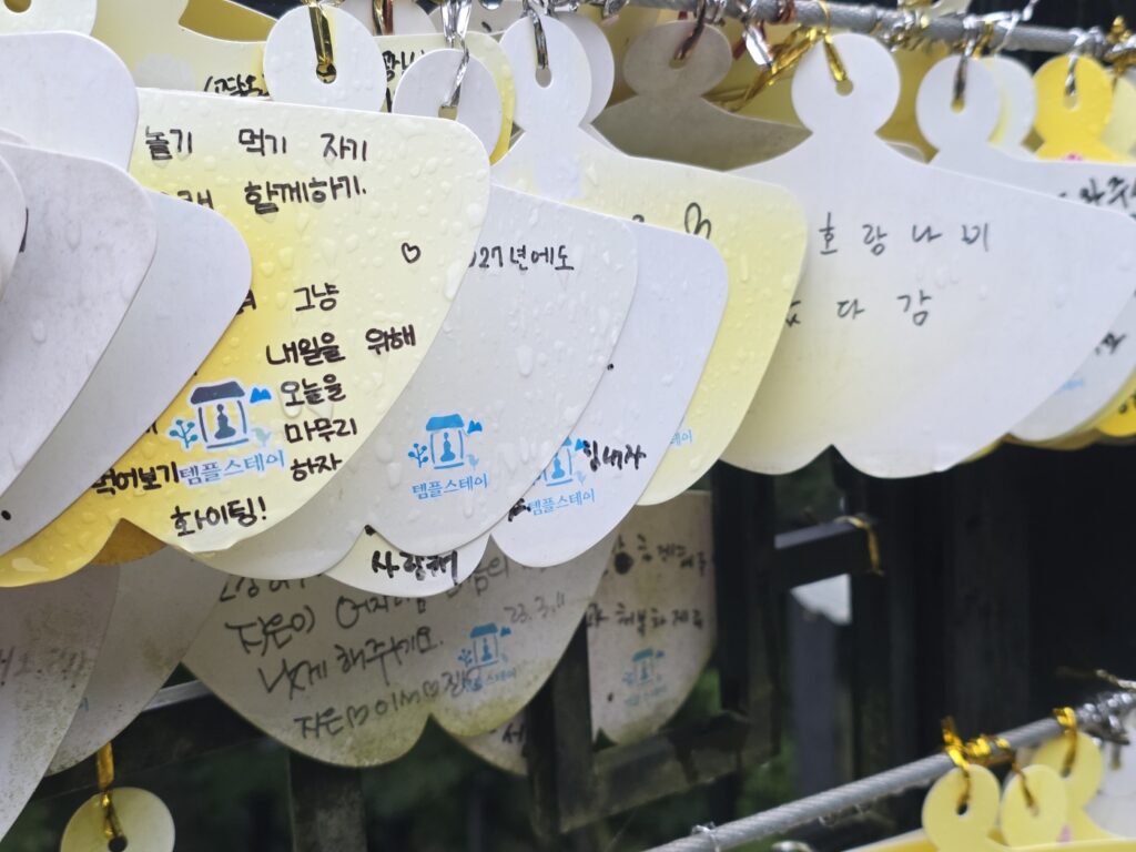 yongmunsa-wish-papers-hanging “Wish papers with personal prayers hanging at Yongmunsa Temple in Yangpyeong”